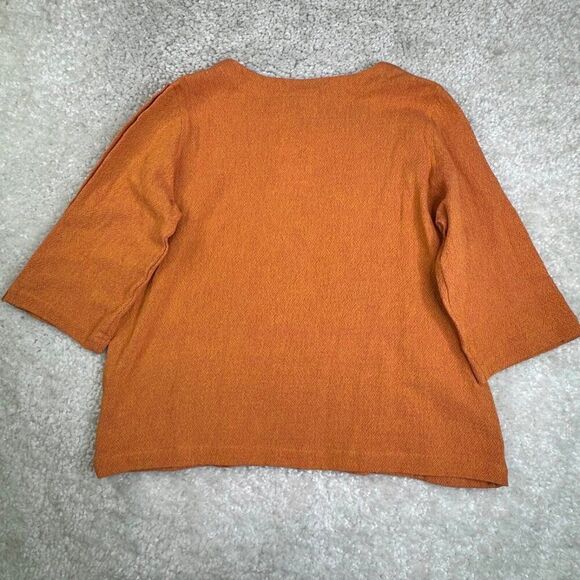 Toofan Round Neck 3/4 Sleeves Button Top Orange Large NEW - Picture 2 of 7
